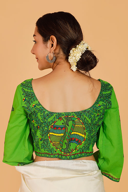 Gubbaro Handpainted Madhubani 'Surmai Sakhya' Cotton Blouse