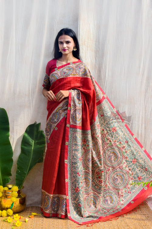 Mithila Mayuri Handpainted Madhubani Saree Online