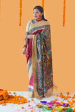 Gauri Puja'  Handpainted Madhubani Bandhani Tussar Silk Saree Madhubani Paints