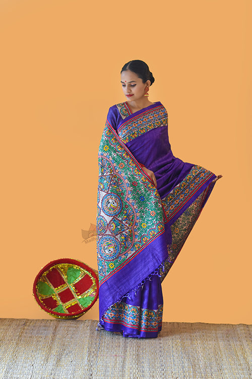 Madhubani Paints Handpainted Madhubani 'Manohara' Tussar Silk Saree