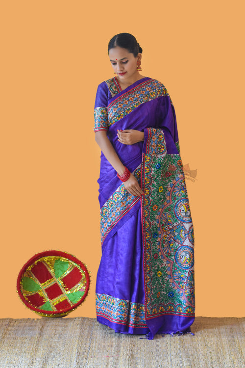 Madhubani Paints Handpainted Madhubani 'Manohara' Tussar Silk Saree