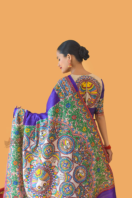 Manohara Hand Painted Tussar Silk Madhubani Paints Saree Online