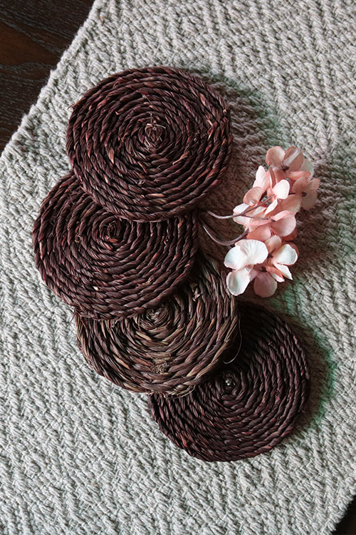 Kadam Haat Handmade Sabai Grass Coaster set of 4 (Brown)