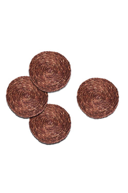 Kadam Haat Handmade Sabai Grass Round Table Mat Set Of 4 (Brown)