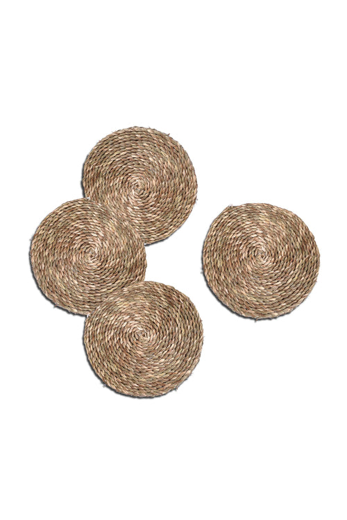 Kadam Haat Handmade Sabai Grass Round Table Mat Set Of 4 (Natural)