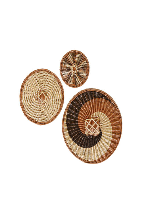 Kadam Haat Handmade Wicker Wall Plate Set of 3 (6" + 9" + 12")