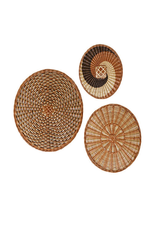 Kadam Haat Handmade Wicker Wall Plate Set of 3 (9" + 12" + 15")