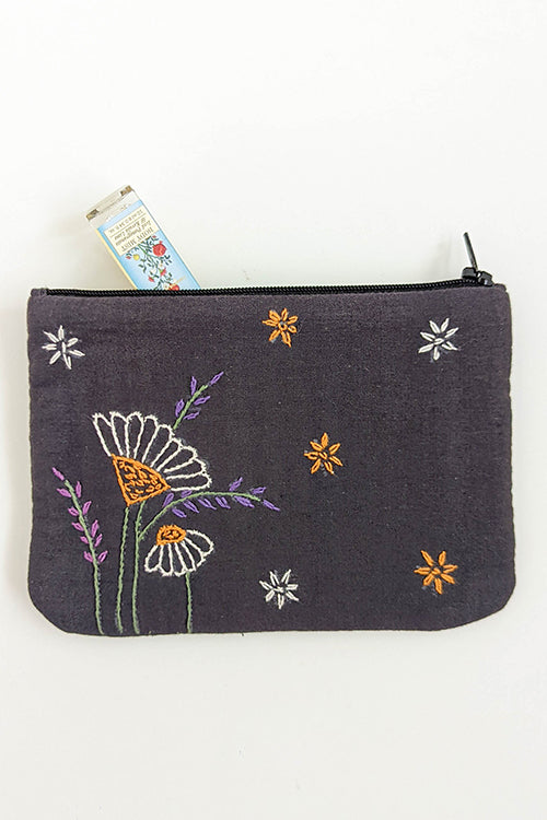 Okhai 'Daisy' Hand Embroidered Pure Cotton Pouch