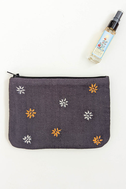 Okhai 'Daisy' Hand Embroidered Pure Cotton Pouch