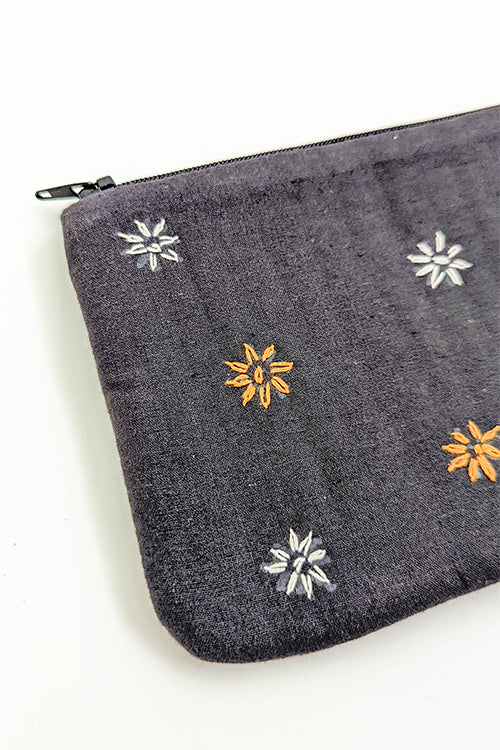Okhai 'Daisy' Hand Embroidered Pure Cotton Pouch
