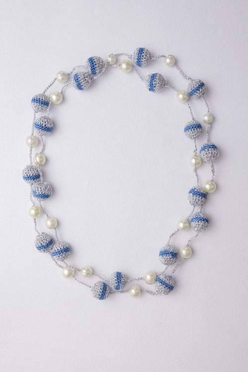 Samoolam Handmade Crochet Nakshatra Moon Necklace - Silver Blue Beads