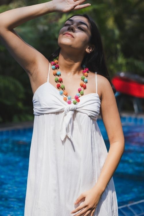 Samoolam Handmade Crochet Mela Necklace - Multicolour Beads