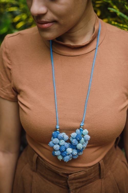 Samoolam Crochet Guldasta Necklace - Indigo