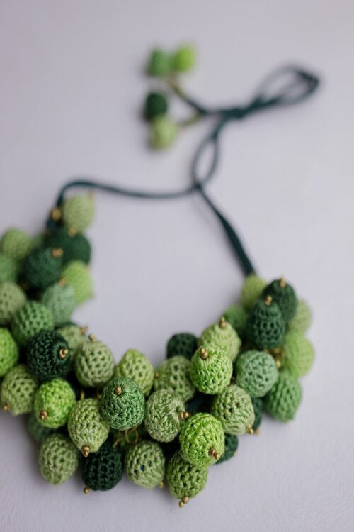 Samoolam Handmade Crochet Guldasta Necklace - Lime Green