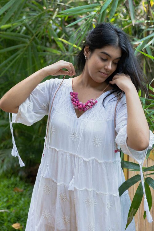 Samoolam Handmade Crochet Guldasta Necklace - Pink