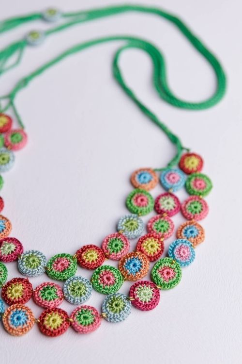 Samoolam Handmade Crochet Mela Layered Necklace - Multicoloured