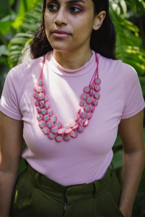 Samoolam Handmade Crochet Mausam Necklace - Lotus