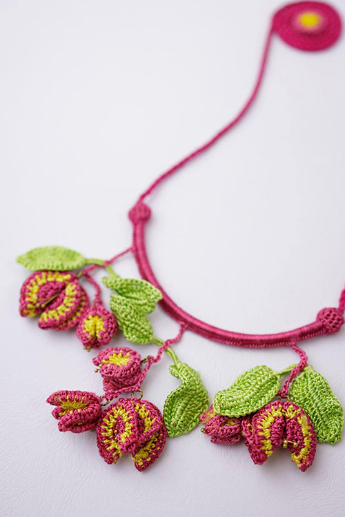 Samoolam Handmade Xari Necklace ~ Pink