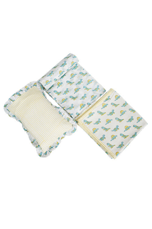 Earthen Nest Kids Dohar Set Blue And Yellow Baby Dino