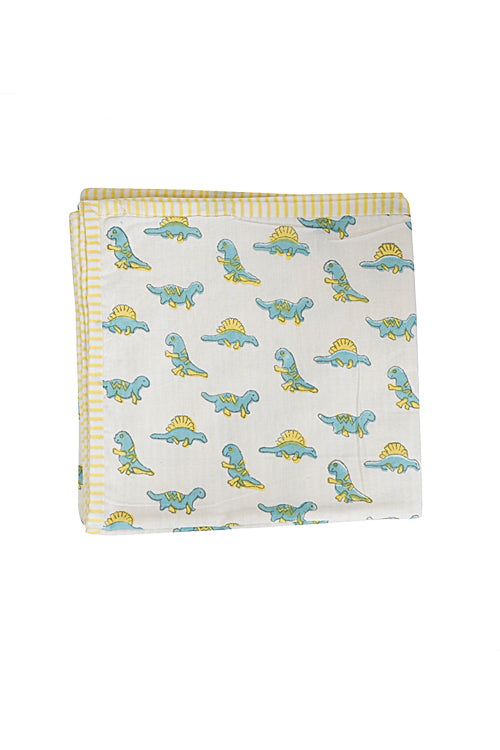 Earthen Nest Kids Dohar Set Blue And Yellow Baby Dino