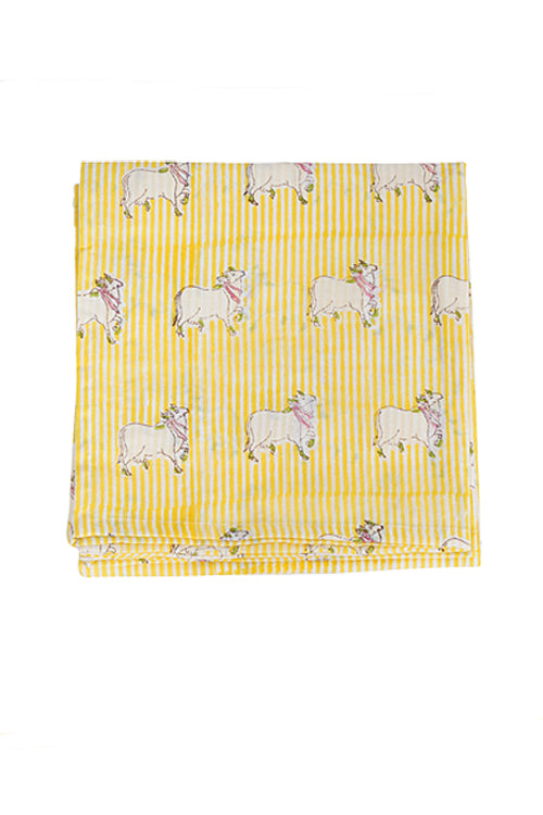 Earthen Nest Kids Dohar Set Yellow And Green Cow Print