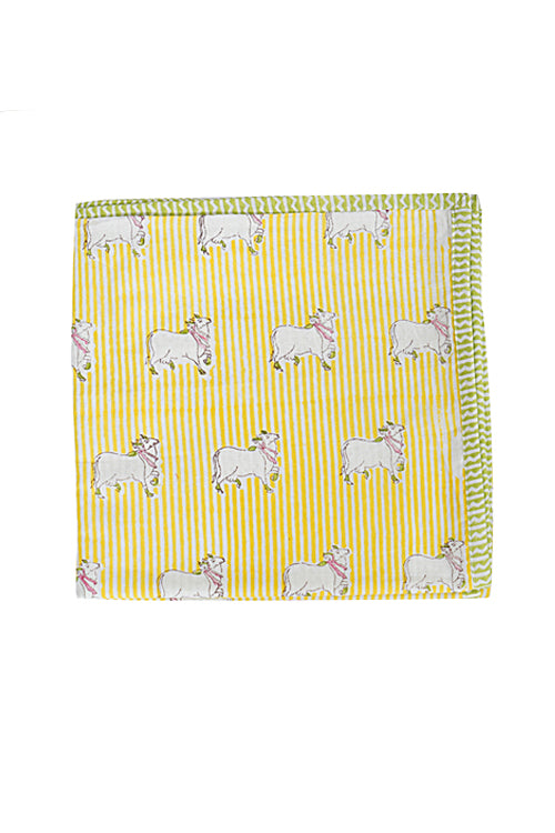 Earthen Nest Kids Quilt Set Yellow And Green Cow Print