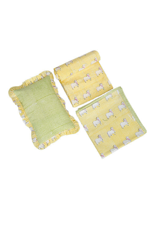 Earthen Nest Kids Dohar Set Yellow And Green Cow Print