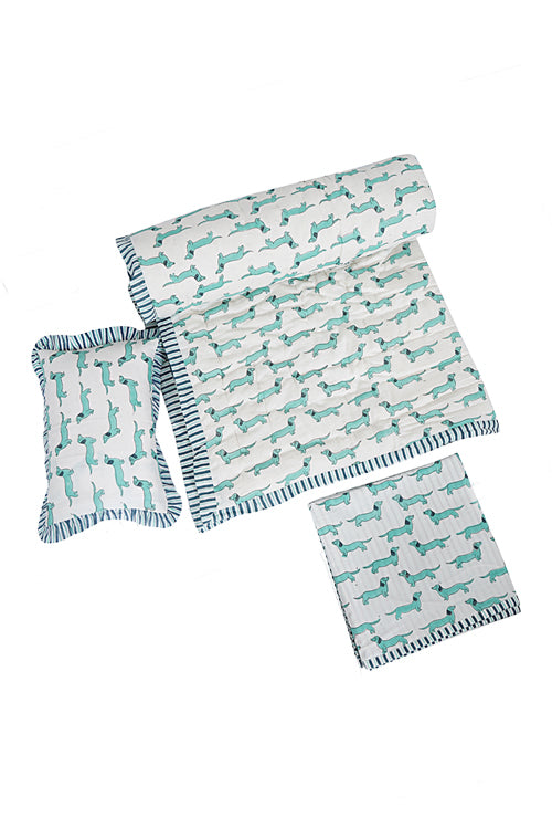 Earthen Nest Kids Quilt Set Green Dog