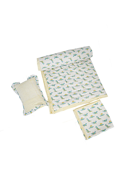 Earthen Nest Kids Quilt Set Blue And Yellow Baby Dino