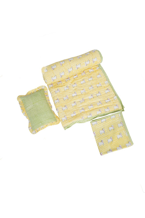 Earthen Nest Kids Quilt Set Yellow And Green Cow Print