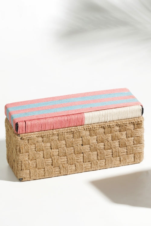 Sirohi Pastel Pink And Natural Jute Brick Wine Box