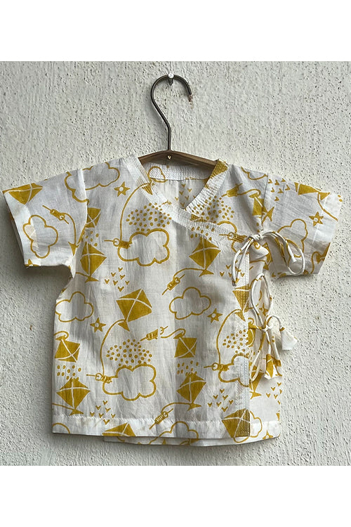 Whitewater Kids Unisex Organic Patang Angrakha Top With Yellow Pants