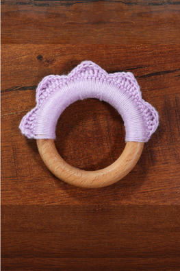 Plumtales "Croceht Ruffle " Handmade Wooden Teether Ring Lilac