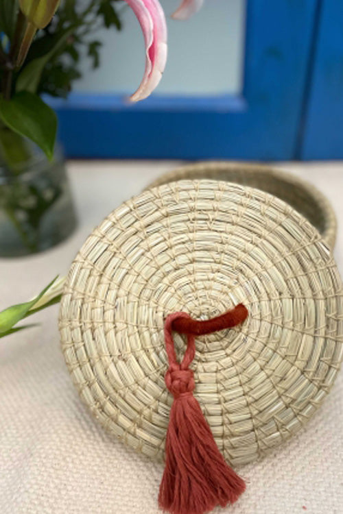 Pine Cone Handcrafted Salt Reed Mulit Utility Box/ Chapati Box (Natural)