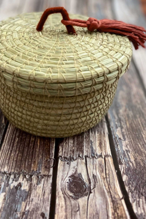 Pine Cone Handcrafted Salt Reed Mulit Utility Box/ Chapati Box (Natural)