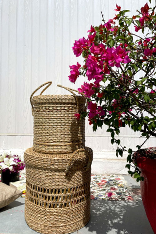 Pine Cone Handcrafted Laundry Basket With Lid 12X12X12