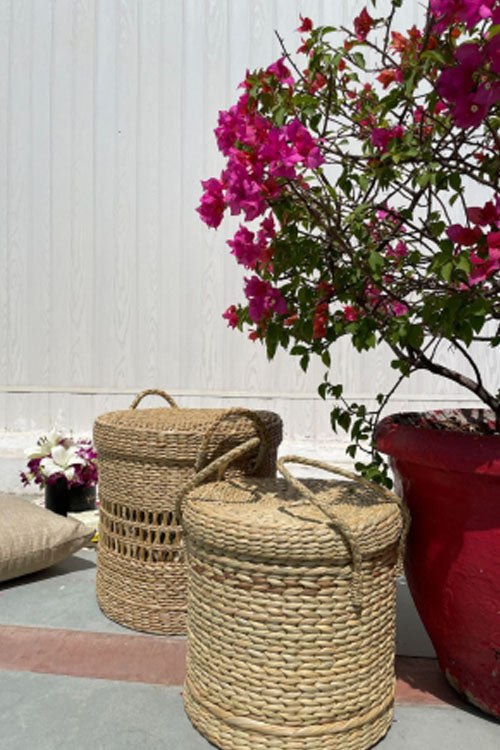 Pine Cone Handcrafted Laundry Basket With Lid 12X12X12