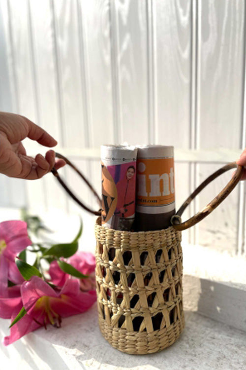 Pine Cone Handcrafted Reed Barrel Bag