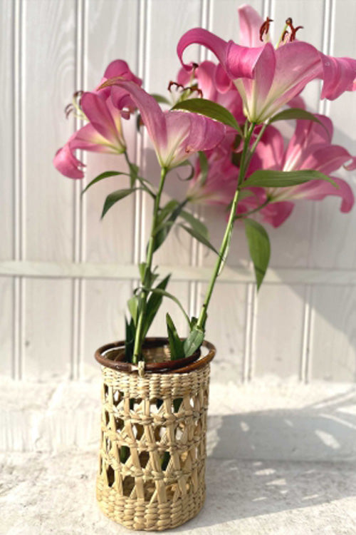 Pine Cone Handcrafted Reed Barrel Bag