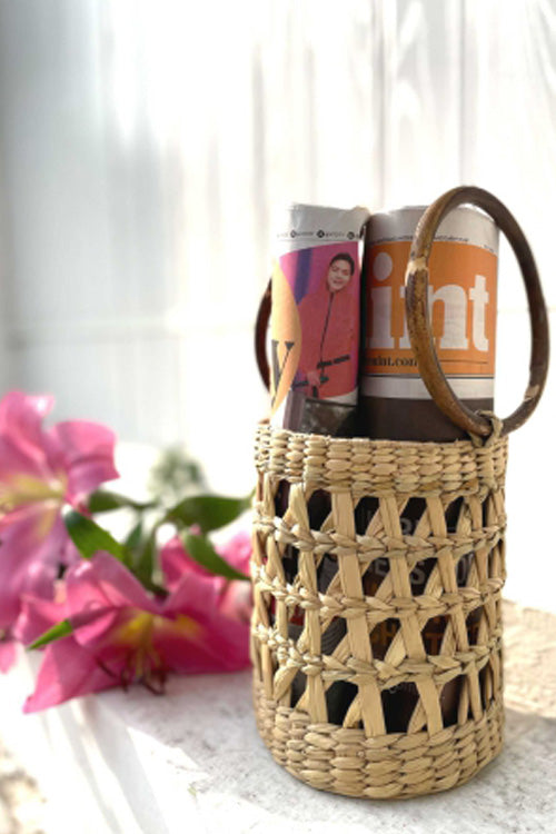 Pine Cone Handcrafted Reed Barrel Bag