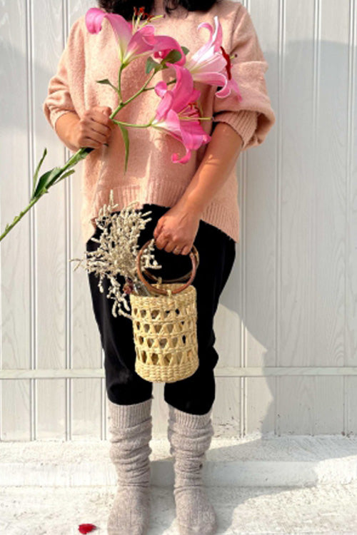 Pine Cone Handcrafted Reed Barrel Bag