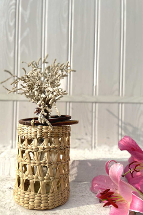 Pine Cone Handcrafted Reed Barrel Bag