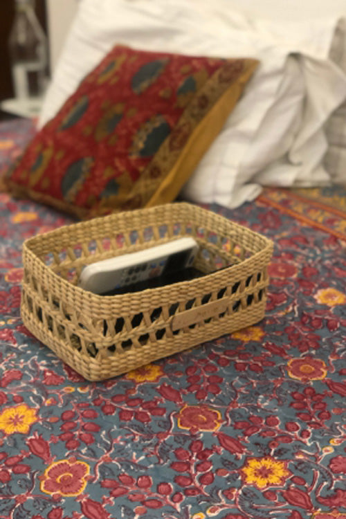 Pine Cone Handcrafted Rectangular Reed Organiser Basket