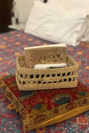 Pine Cone Handcrafted Rectangular Reed Organiser Basket