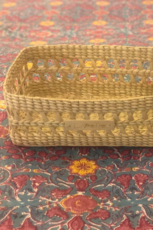 Pine Cone Handcrafted Rectangular Reed Organiser Basket