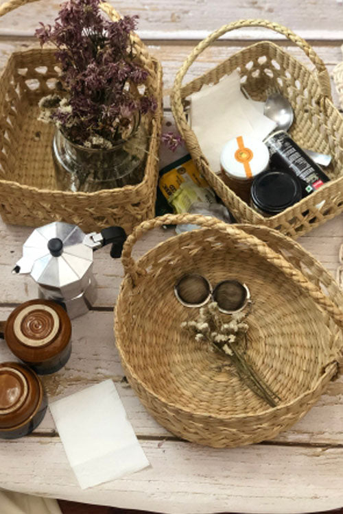 Pine Cone Handcrafted Rectangular Reed Organiser Basket
