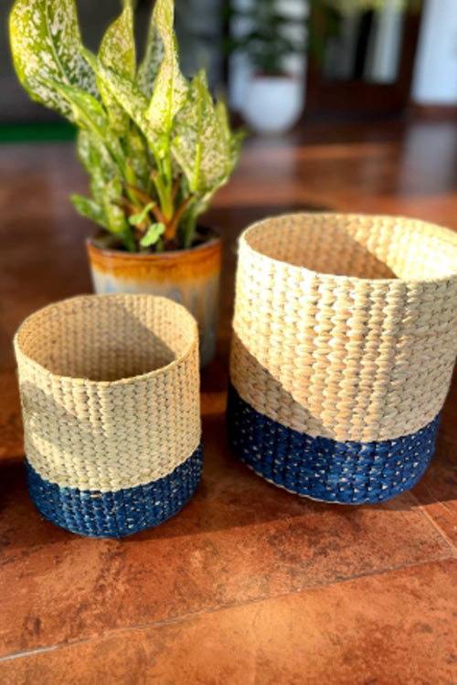 Pine Cone Handcrafted Kauna  Diagonal Weave Planter 6"- Colorblcok