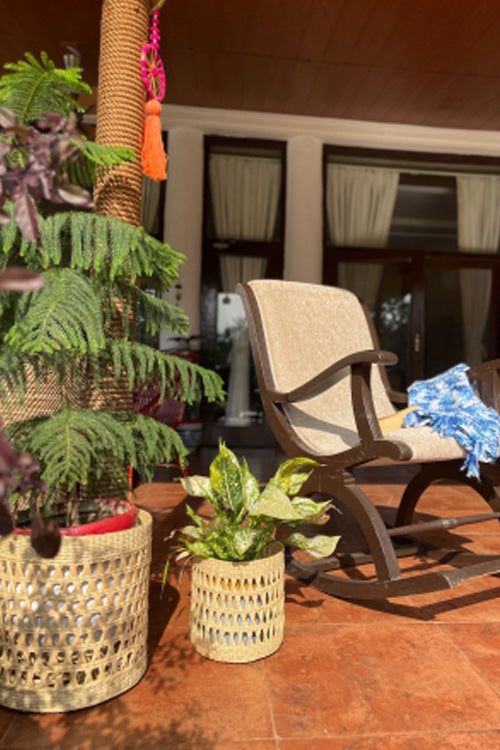 Pine Cone Handcrafted Kauna Diagonal Weave Planter 12"