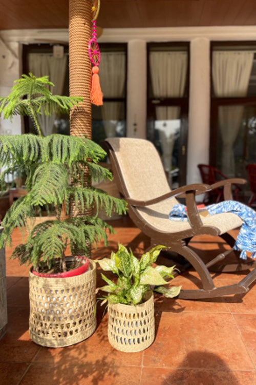 Pine Cone Handcrafted Kauna Diagonal Weave Planter 12"