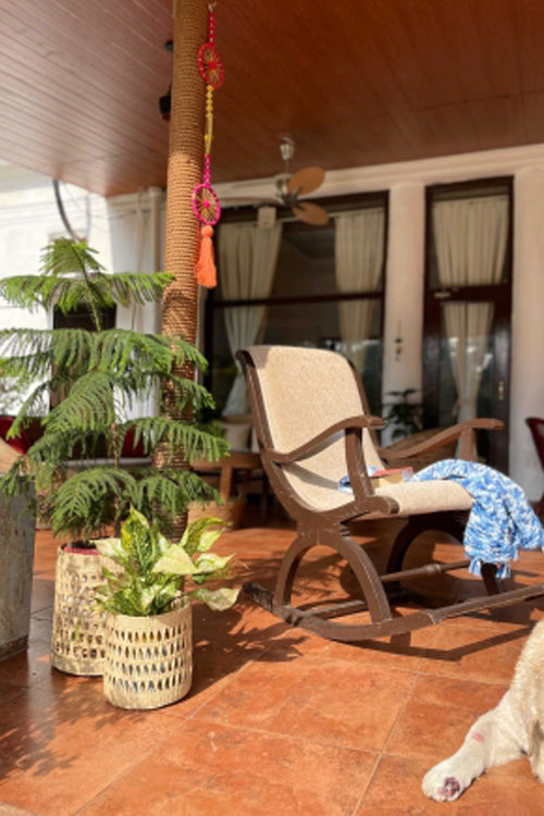 Pine Cone Handcrafted Kauna Diagonal Weave Planter 12"